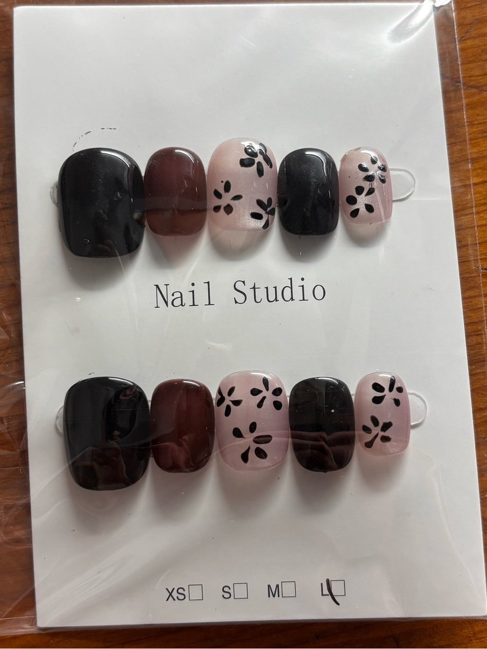 Nail Studio Black & Pink Floral Press-On Nails Set